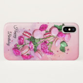 水彩ピンクローズとフランスのマカロン誕生日 Case-Mate iPhoneケース (裏面(横))