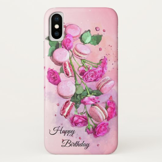 水彩ピンクローズとフランスのマカロン誕生日 Case-Mate iPhoneケース (裏面)