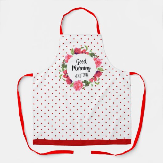 水彩ピンクローズアンドレッドポピーリース円 エプロン (正面)