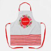 水彩ピンクローズアンドレッドポピーリース円 エプロン (正面)