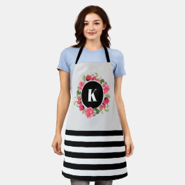 水彩ピンクローズアンドレッドポピーリース円 エプロン