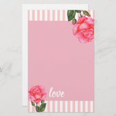水彩ピンクローズアートフローラストライプズ 便箋 (正面/裏面)