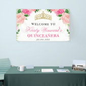 水彩ピンクローズウェルカムキンセアニェラ 横断幕 (トレードショー)