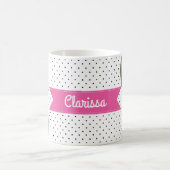 水彩ピンクローズオン白黒水玉模様 コーヒーマグカップ (中央)