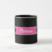 水彩ピンクローズオン白黒水玉模様 マグカップ (中央)