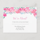 水彩ピンクローズガーデン新しい住所の変更 案内ポストカード (正面)