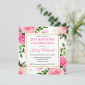 水彩ピンクローズサマーフラワーズ誕生日 招待状 (スタンド正面)