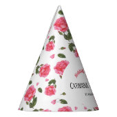 水彩ピンクローズシャビーシックデザイン パーティーハット (左)