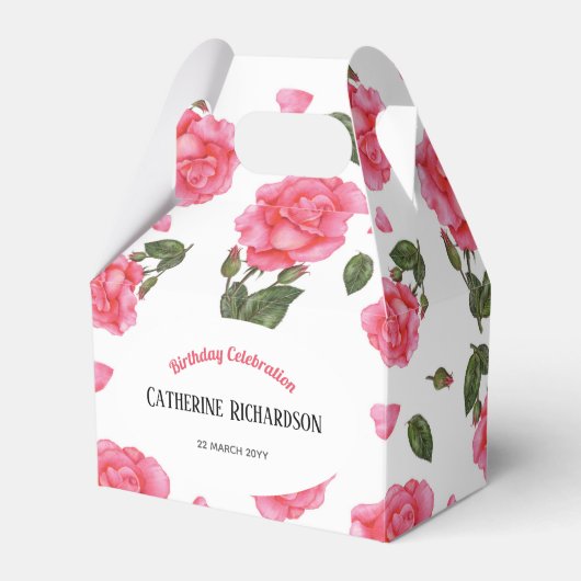 水彩ピンクローズシャビーシックデザイン フェイバーボックス (正面サイド)