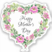 水彩ピンクローズハートハッピーマザーズデイ シール (正面)