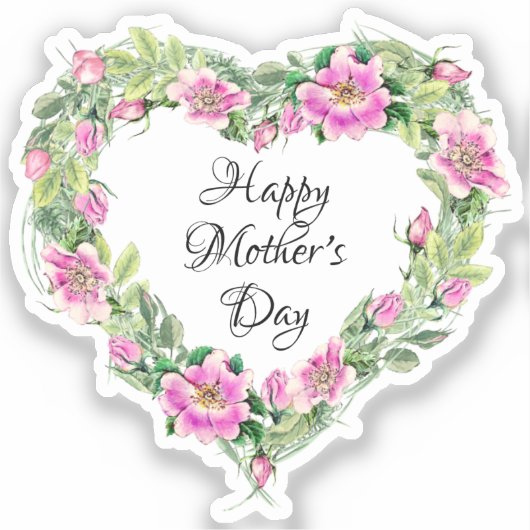 水彩ピンクローズハートハッピーマザーズデイ シール (正面)