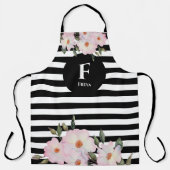 水彩ピンクローズバレリナモノグラムストライプズ エプロン (正面)