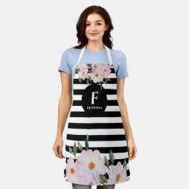 水彩ピンクローズバレリナモノグラムストライプM エプロン