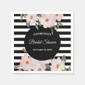 水彩ピンクローズバレリーナストライプモノグラム スタンダードカクテルナプキン (正面)