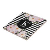 水彩ピンクローズバレリーナストライプモノグラム タイル (側面)