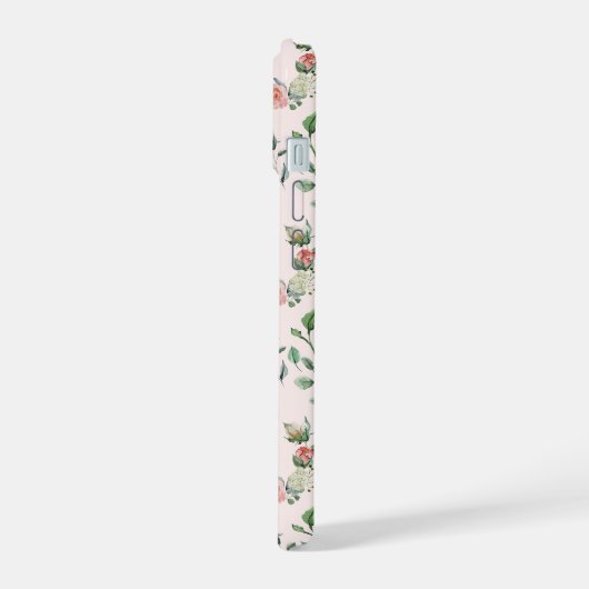 水彩ピンクローズパーソナライズされた iPhone 15ケース (左側面)