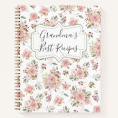 水彩ピンクローズフラワーズフローラおばあちゃんレシピ ノートブック (正面)