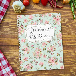 水彩ピンクローズフラワーズフローラおばあちゃんレシピ ノートブック