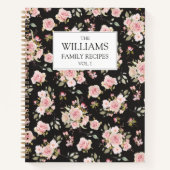 水彩ピンクローズフラワーズフローラファミリーレシピ ノートブック (正面)