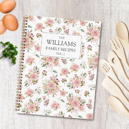 水彩ピンクローズフラワーズフローラファミリーレシピ ノートブック