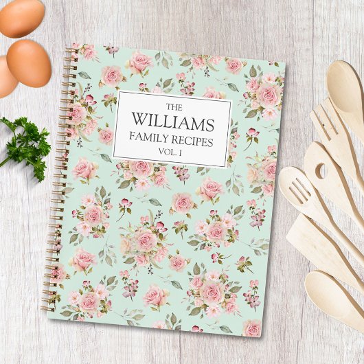 水彩ピンクローズフラワーズフローラファミリーレシピ ノートブック