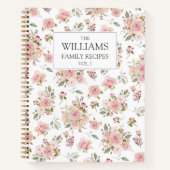 水彩ピンクローズフラワーズフローラファミリーレシピ ノートブック (正面)