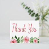 水彩ピンクローズフローラありがとう ポストカード (スタンド正面)