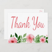 水彩ピンクローズフローラありがとう ポストカード (正面/裏面)