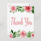 水彩ピンクローズフローラありがとう ポストカード (正面/裏面)
