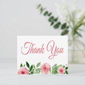 水彩ピンクローズフローラありがとう ポストカード (スタンド正面)