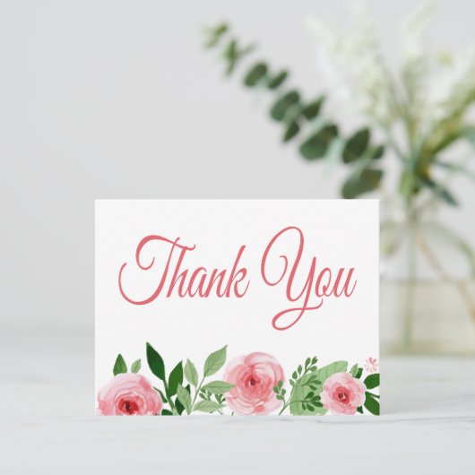 水彩ピンクローズフローラありがとう ポストカード (スタンド正面)