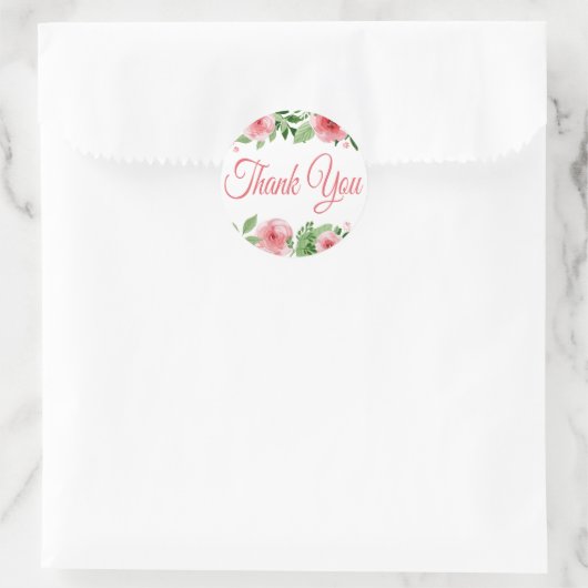 水彩ピンクローズフローラありがとう ラウンドシール (バッグ)