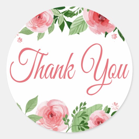 水彩ピンクローズフローラありがとう ラウンドシール (正面)