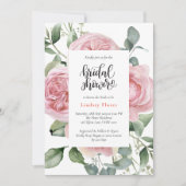 水彩ピンクローズフローラエレガントブライダルシャワー 招待状 (正面)