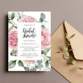 水彩ピンクローズフローラエレガントブライダルシャワー 招待状