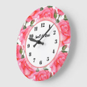 水彩ピンクローズフローラルパターンイラストレーション ラージ壁時計 (傾斜)