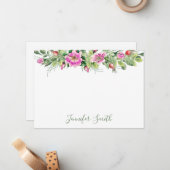 水彩ピンクローズフローラ配置 ノートカード (正面/裏面インサイチュ)