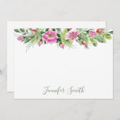 水彩ピンクローズフローラ配置 ノートカード (正面/裏面)