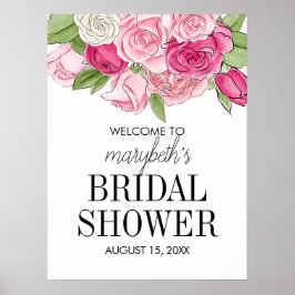 水彩ピンクローズブライダルシャワーウェルカムポスター ポスター