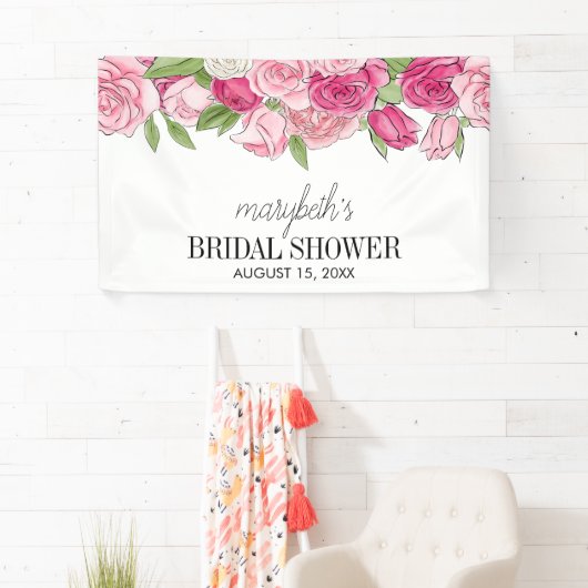 水彩ピンクローズブライダルシャワーバナー 横断幕 (インサイチュ)