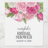 水彩ピンクローズブライダルシャワーワインラベル ワインラベル (シングルラベル)