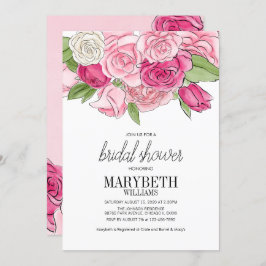水彩ピンクローズブライダルシャワー招待 招待状