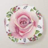 水彩ピンクローズプリント円枕 ラウンドクッション (裏面)