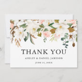 水彩ピンクローズホワイトマグノリア結婚ス サンキューカード (正面)