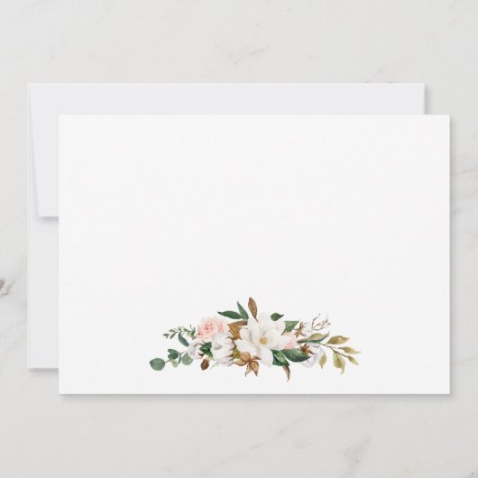 水彩ピンクローズホワイトマグノリア結婚ス サンキューカード (裏面)