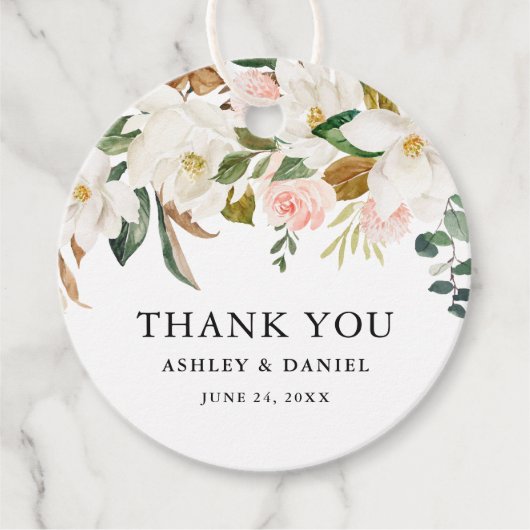 水彩ピンクローズホワイトマグノリア結婚ス フェイバータグ (正面)