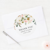 水彩ピンクローズホワイトマグノリア結婚ス ラウンドシール (封筒)