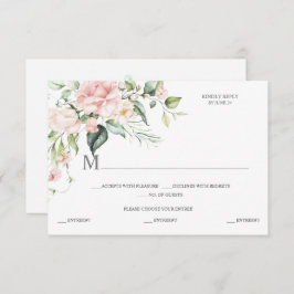 水彩ピンクローズユーカリプトゥスボタニカル 出欠カード