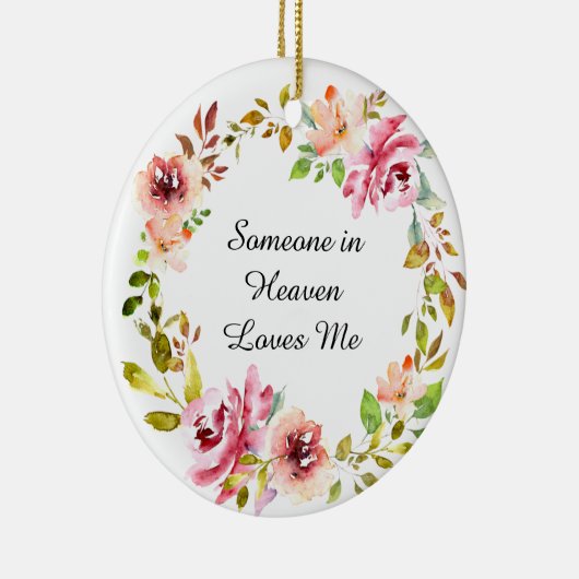 水彩ピンクローズリース記念記念 セラミックオーナメント (右)