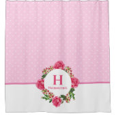 水彩ピンクローズレッドホワイトペチュニアスモノグラム シャワーカーテン (正面)